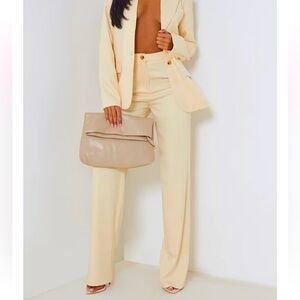 NWT PrettyLittleThing 2 Piece Suit Blazer Trousers Set Office Off White Buttons